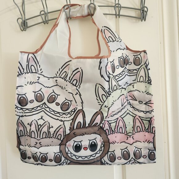 Labubu Grey Foldable Reusable Shopping Bag with Small Pouch – Nylon - Picture 12 of 13